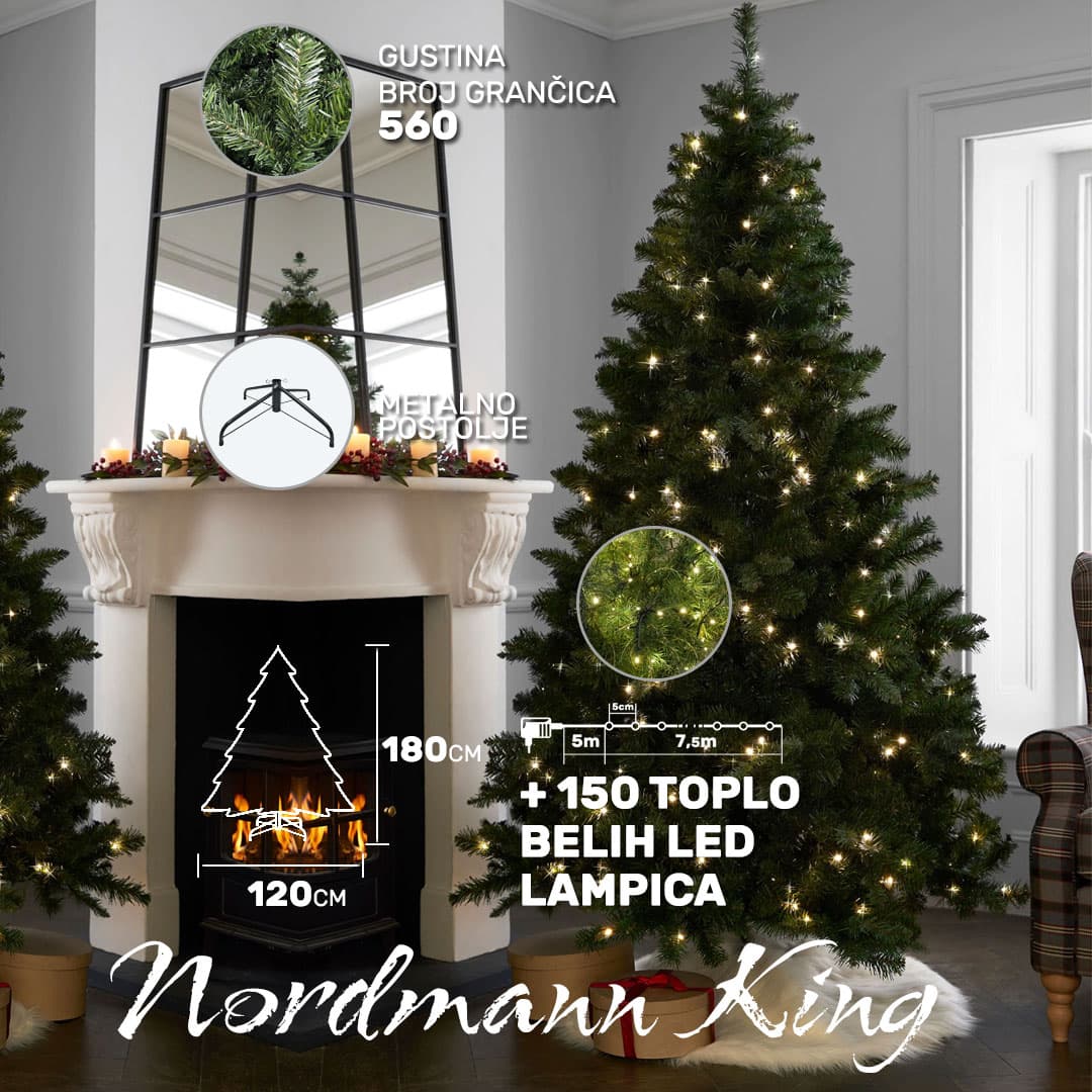 Nordmann King novogodišnja jelka 180cm sa LED lampicama