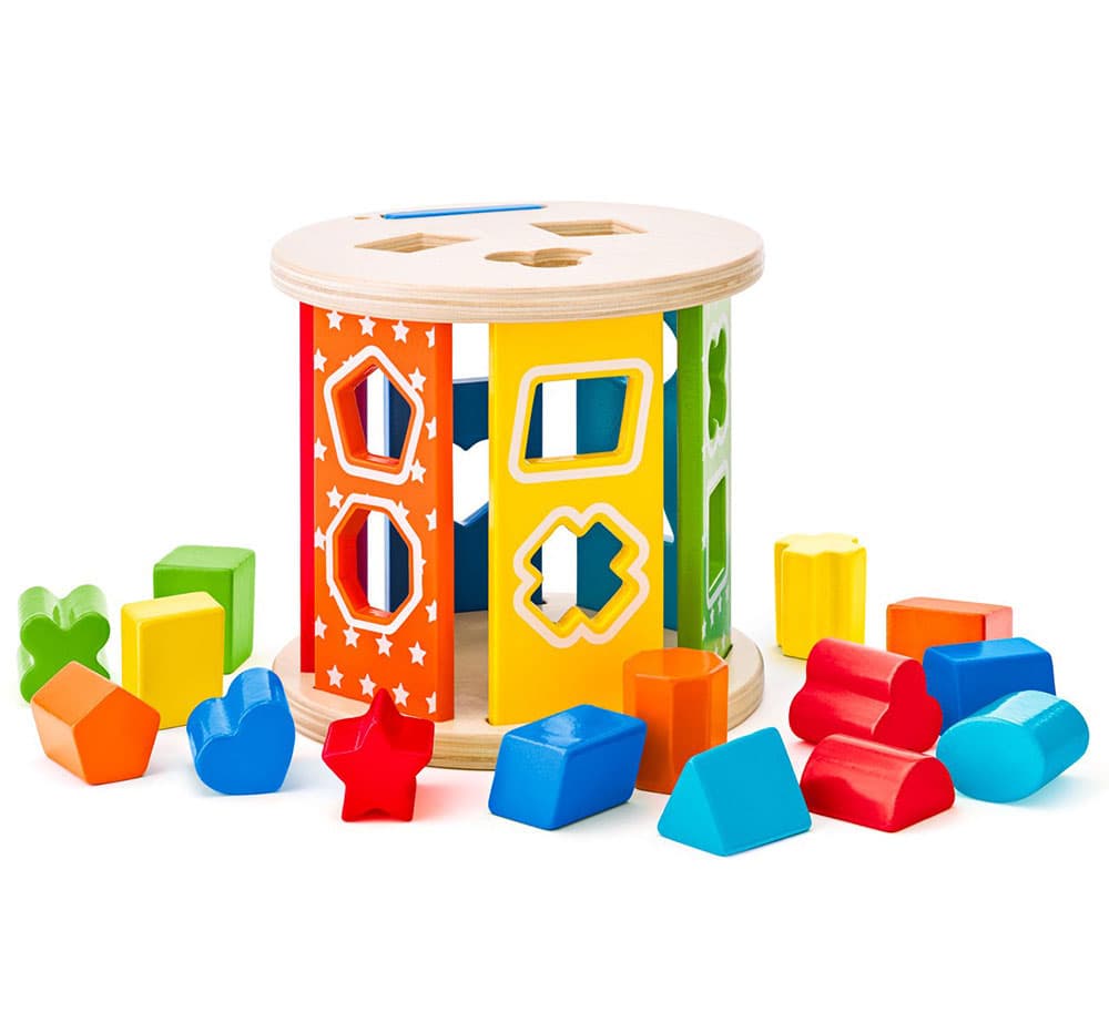 WOODY Edukativna igračka Sorter - Valjak sa oblicima i bojama 91985