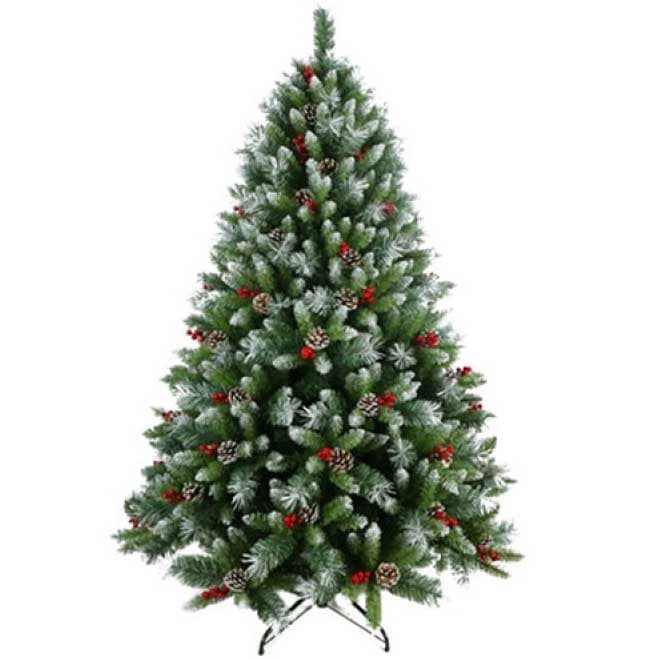 Novogodišnja snežna jelka sa šišarkama i bobicama 210 cm 220029