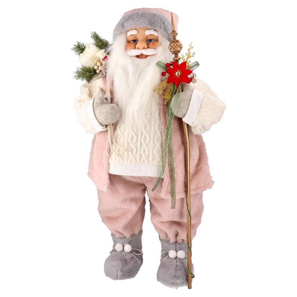 Roze Deda Mraz sa prelepim detaljima 90 cm visine