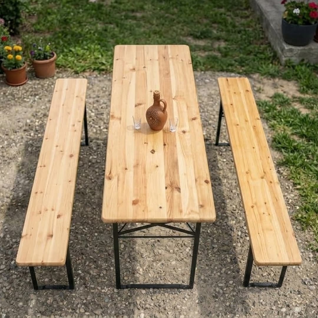 Pivski Set 200 x 80 cm - Metal - Drvo