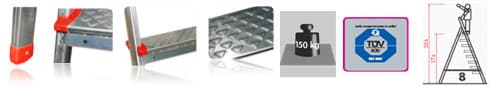 Aluminijumske merdevine Texell Alu-Dom 308 8 stepenika