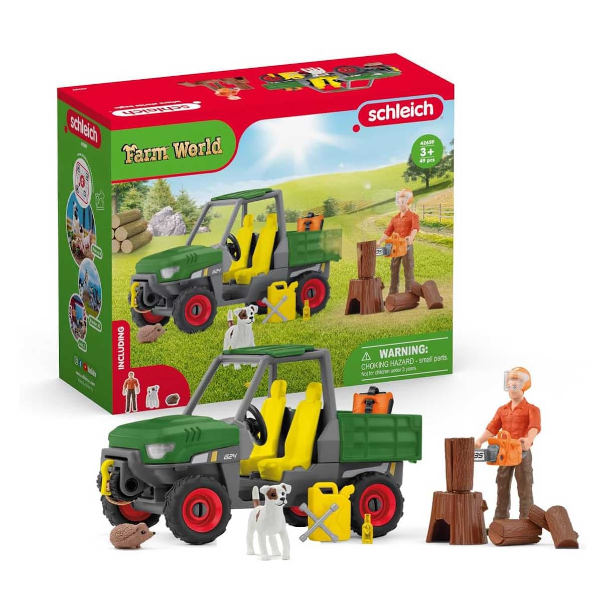 Kamionet za rad u šumi i figure drvoseče i psa Schleich® 42659