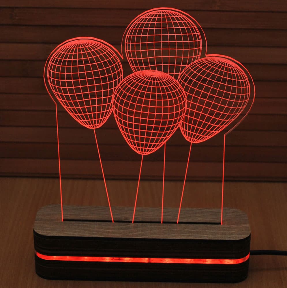 Black Cut 3D Noćna LED lampa Red Baloons B001RED
