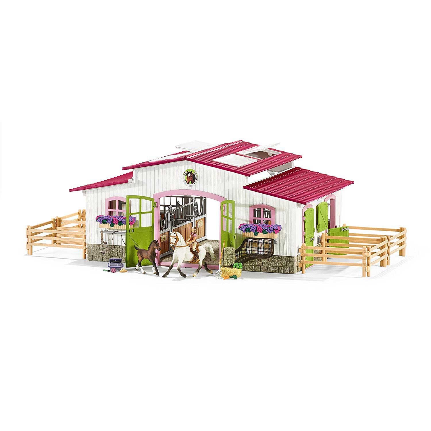 Schleich Figure Domaće životinje - Konji - Centar za jahanje sa konjima i džokejom 42344