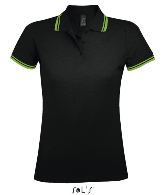 Sols Pasadena Ženska majica sa kragnom vel. XL Black/Green 00578