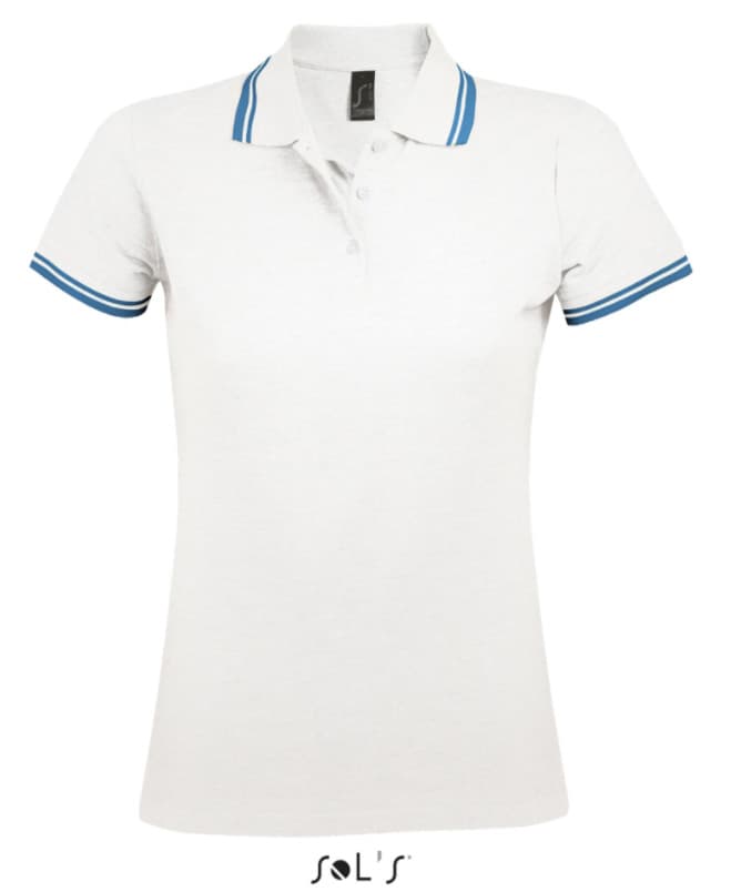 Sols Pasadena Ženska majica sa kragnom vel. S White/Aqua 00578